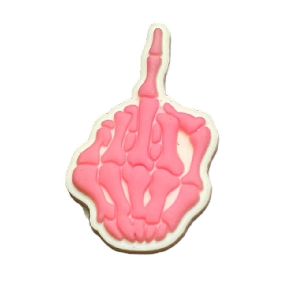 Pink Skeleton Middle Finger Croc Charm